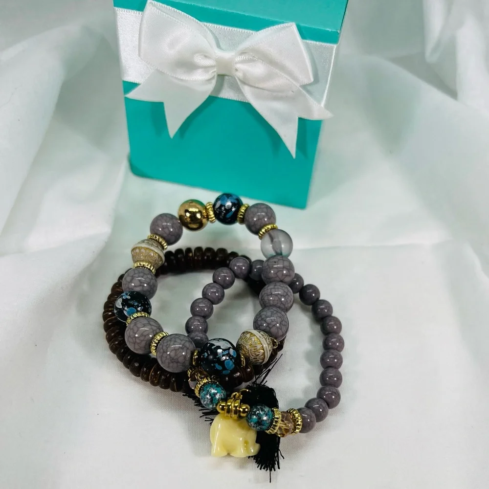 Bohemian Earthy Bracelet Stack 3 Piece Set